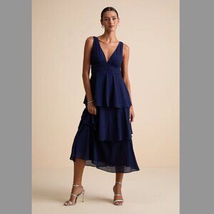 Lulus Celebration Time Navy Blue Sleeveless Tiered Midi Dress - Size M